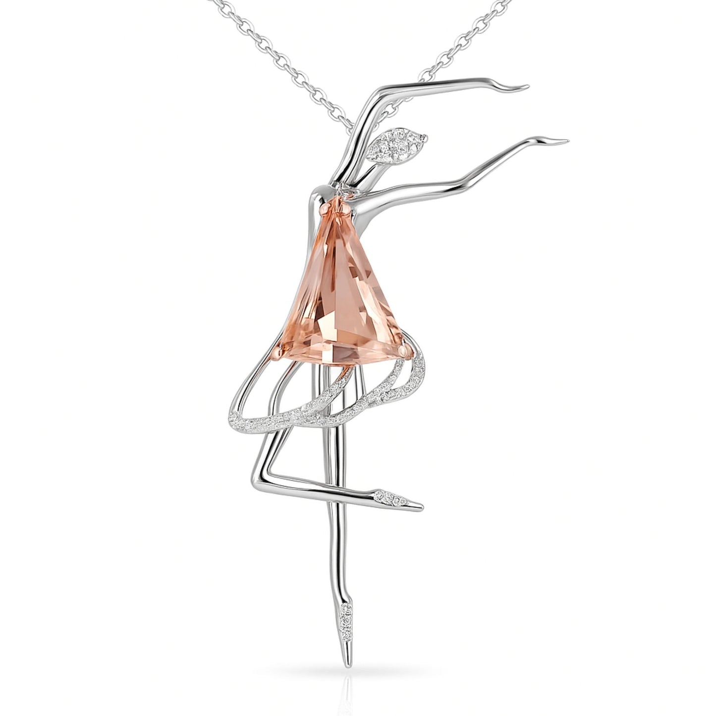 14K 7.48ct Fan Shape Morganite 0.24cttw VS White Diamonds Ballerina Brooch