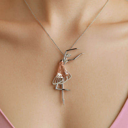 14K 7.48ct Fan Shape Morganite 0.24cttw VS White Diamonds Ballerina Brooch