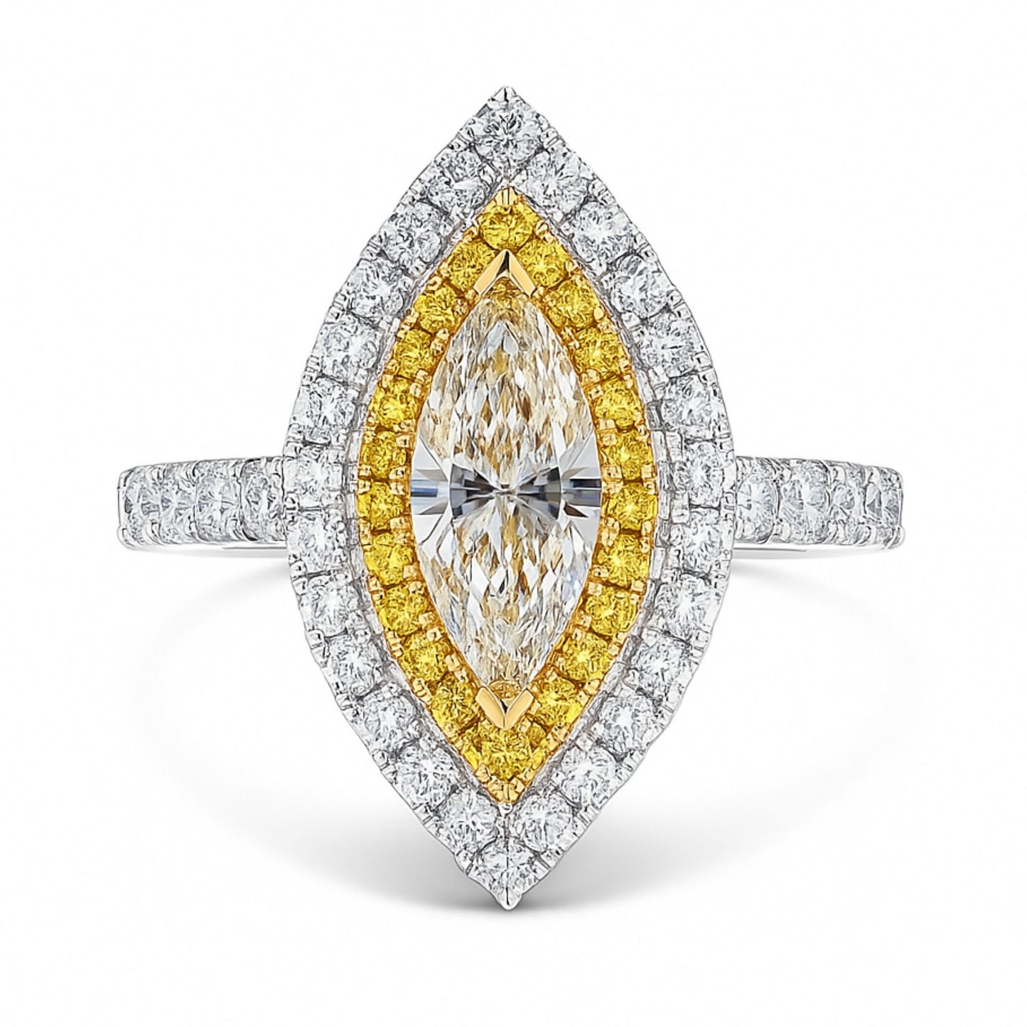 14K 1.00ct Marquise VS Yellow Diamond 1.03cttw Yellow & White Diamonds Ring