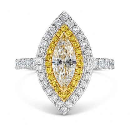 14K 1.00ct Marquise VS Yellow Diamond 1.03cttw Yellow & White Diamonds Ring