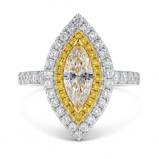 14K 1.00ct Marquise VS Yellow Diamond 1.03cttw Yellow & White Diamonds Ring