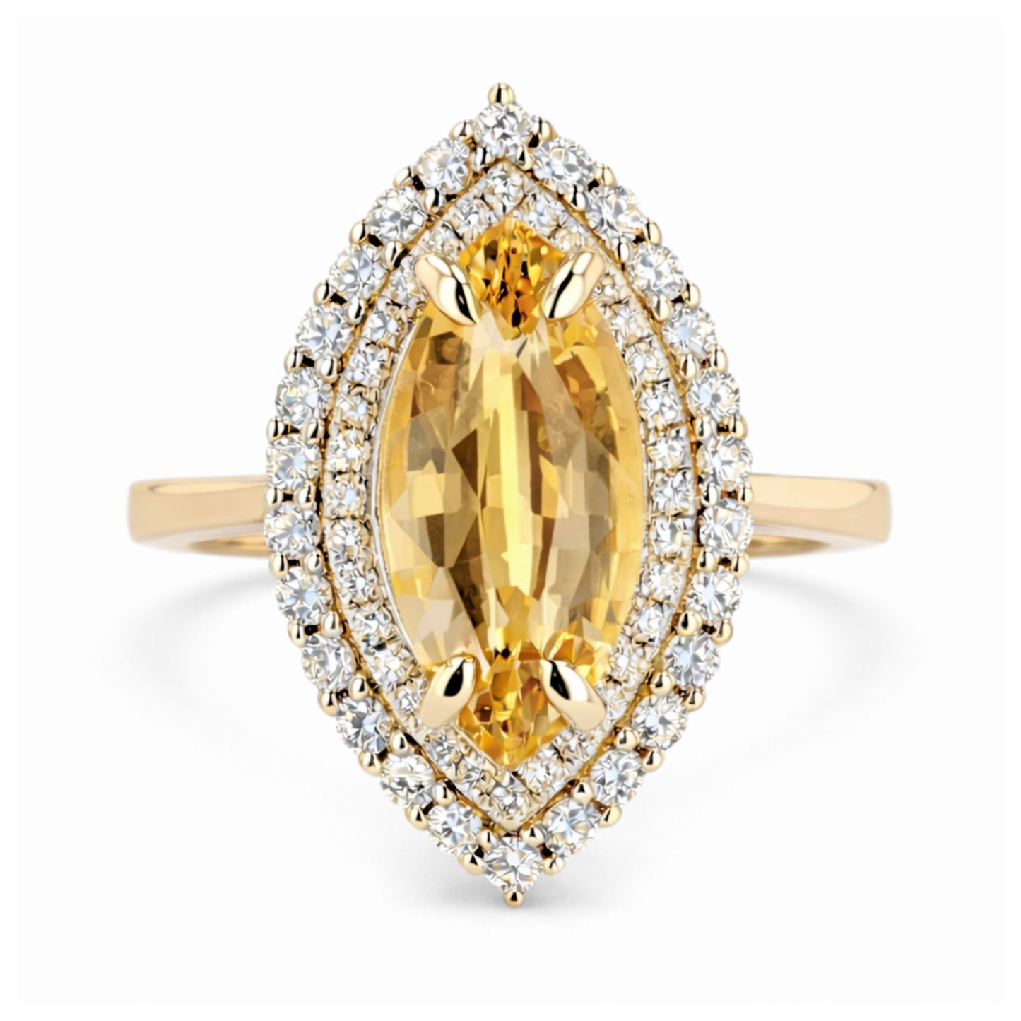 14K 3.42ct Marquise Unheated Yellow Sapphire 0.65cttw VS White Diamonds Ring