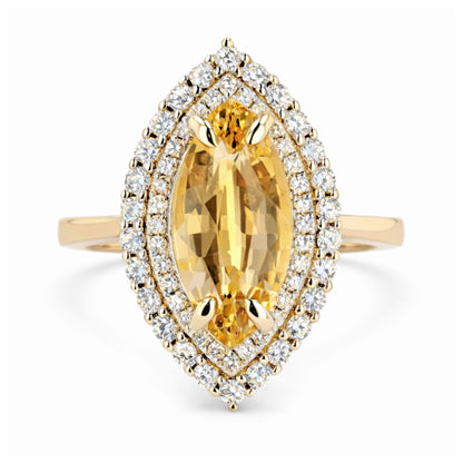 14K 3.42ct Marquise Unheated Yellow Sapphire 0.65cttw VS White Diamonds Ring