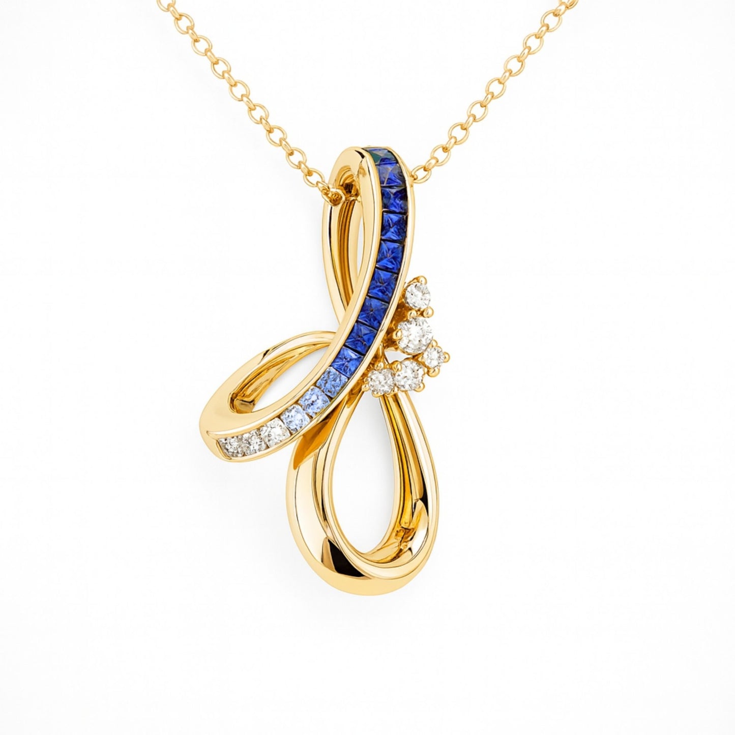 18K 1.14cttw Asscher Cut Multi-Color Sapphire 0.22cttw White Diamonds Necklace