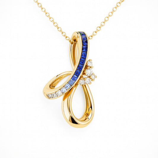 18K 1.14cttw Asscher Cut Multi-Color Sapphire 0.22cttw White Diamonds Necklace