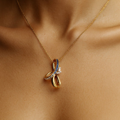 18K 1.14cttw Asscher Cut Multi-Color Sapphire 0.22cttw White Diamonds Necklace