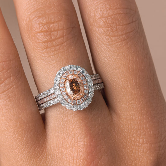 14K 1.01ct Oval VS Cognac Diamond 1.72cttw VS Pink & White Diamonds Ring