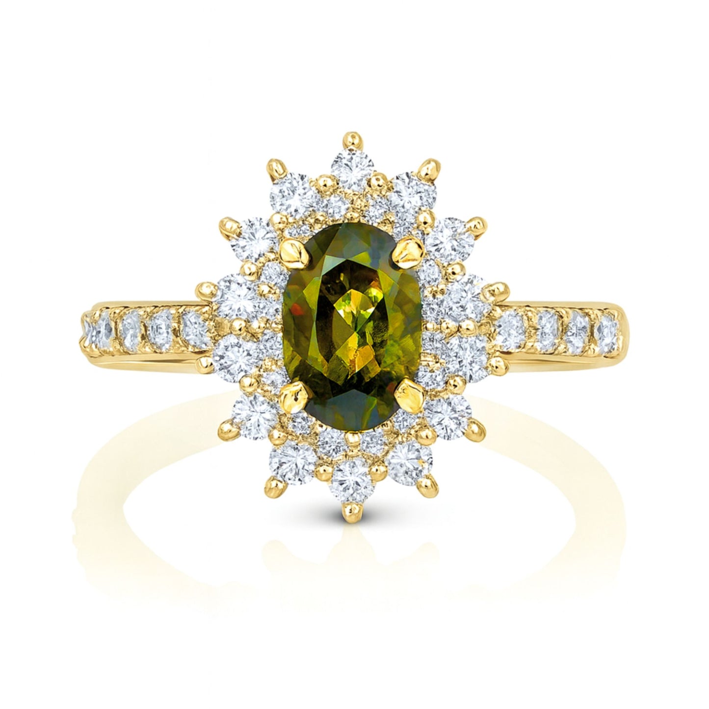 14K 0.65ct Oval Color Change Sphene 0.63cttw VS White Diamonds Ring