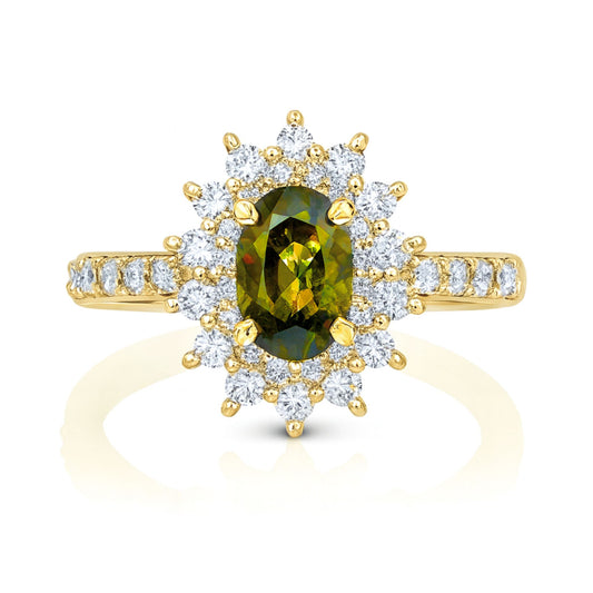14K 0.65ct Oval Color Change Sphene 0.63cttw VS White Diamonds Ring