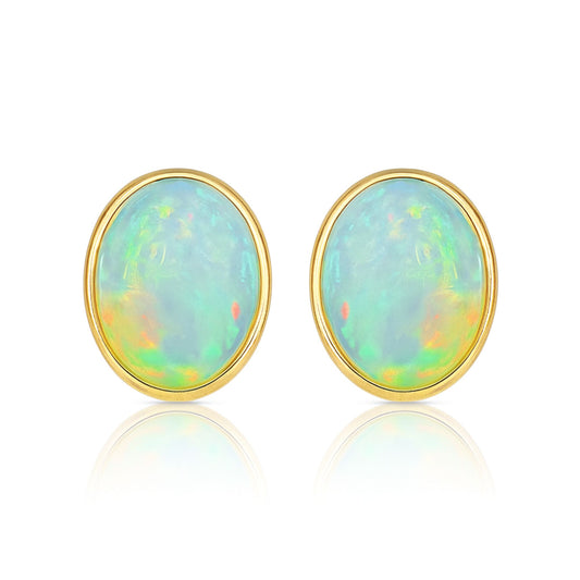 14K 3.24cttw Oval Crystal Opal Stud Earrings