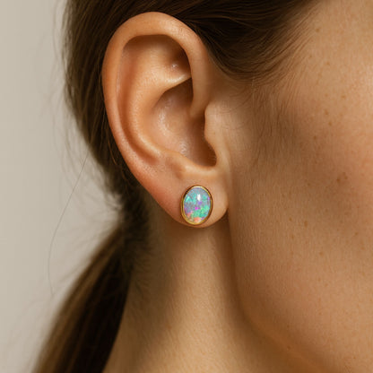 14K 3.24cttw Oval Crystal Opal Stud Earrings