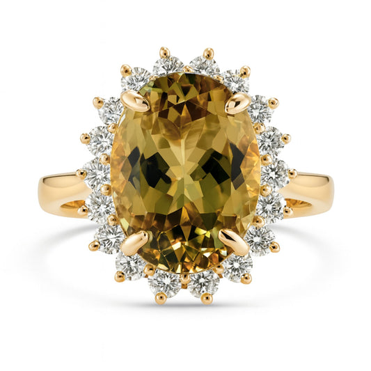 14K 6.67ct Oval Color Change Diaspore 0.72cttw VS White Diamonds Ring