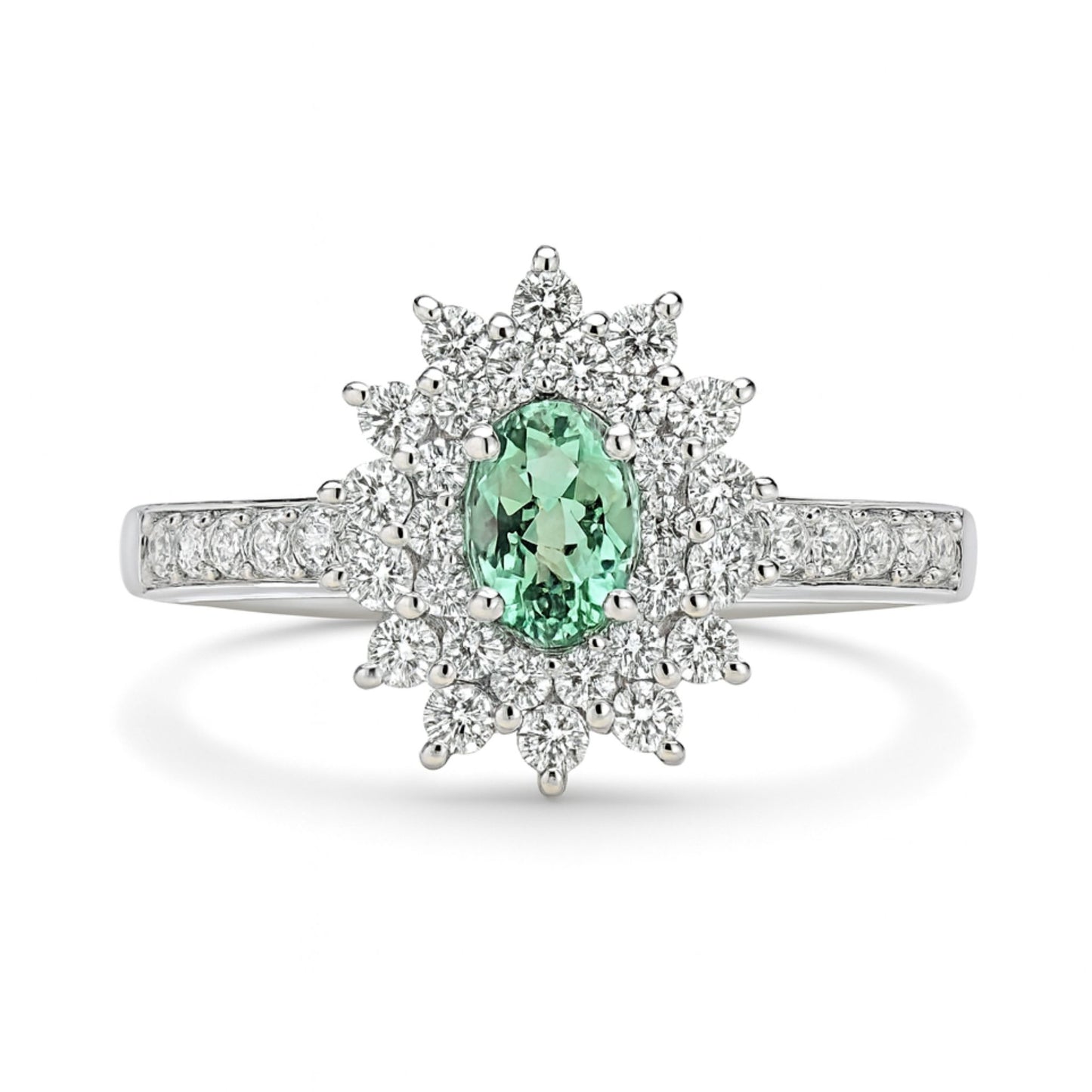 14K 0.40ct Oval Green Kornerupine 0.63cttw VS White Diamonds Ring
