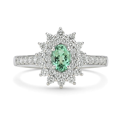 14K 0.40ct Oval Green Kornerupine 0.63cttw VS White Diamonds Ring