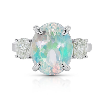 14K 6.12ct Oval Moonstone 0.55cttw VS White Diamonds Ring