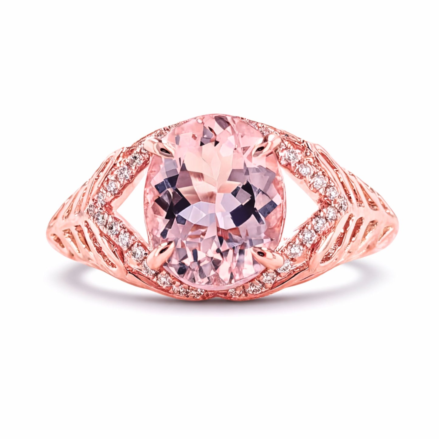 14K 2.43ct Oval Pink Morganite 0.14cttw VS White Diamonds Ring