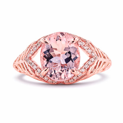 14K 2.43ct Oval Pink Morganite 0.14cttw VS White Diamonds Ring