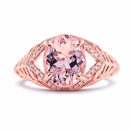 14K 2.43ct Oval Pink Morganite 0.14cttw VS White Diamonds Ring