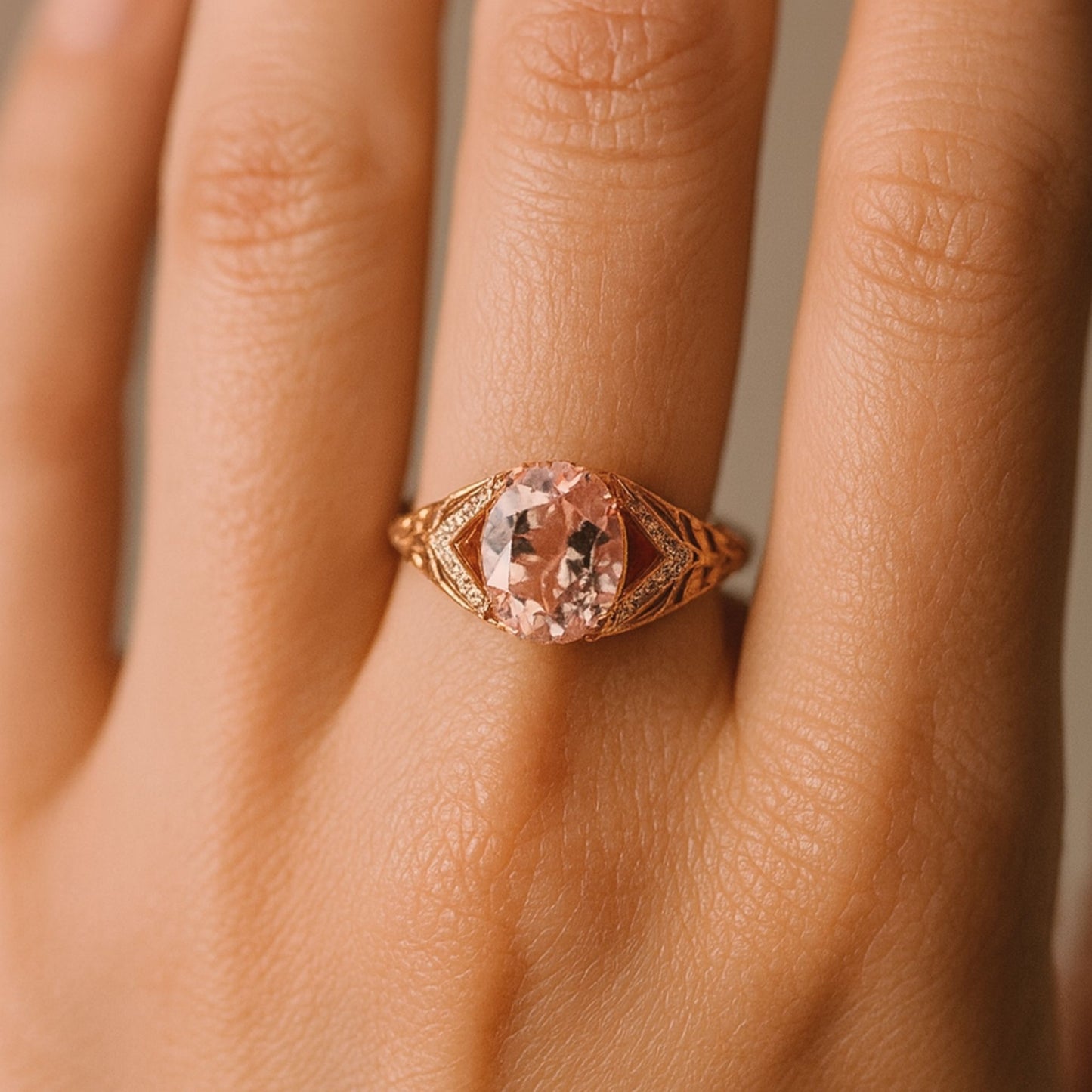 14K 2.43ct Oval Pink Morganite 0.14cttw VS White Diamonds Ring