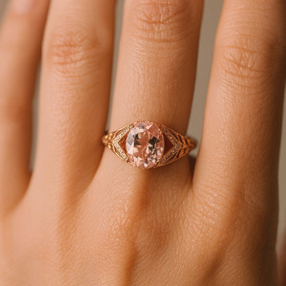 14K 2.43ct Oval Pink Morganite 0.14cttw VS White Diamonds Ring