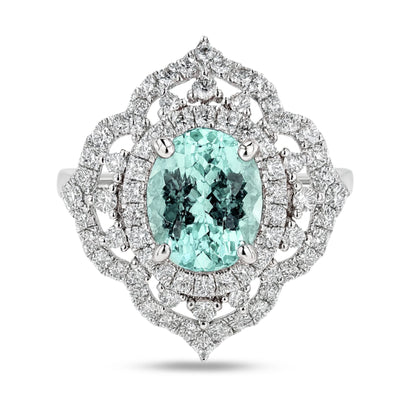 14K 3.12ct Oval Brazilian New Find Tourmaline 1.00cttw VS White Diamonds Ring