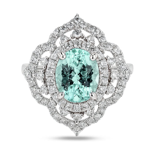 14K 3.12ct Oval Brazilian New Find Tourmaline 1.00cttw VS White Diamonds Ring