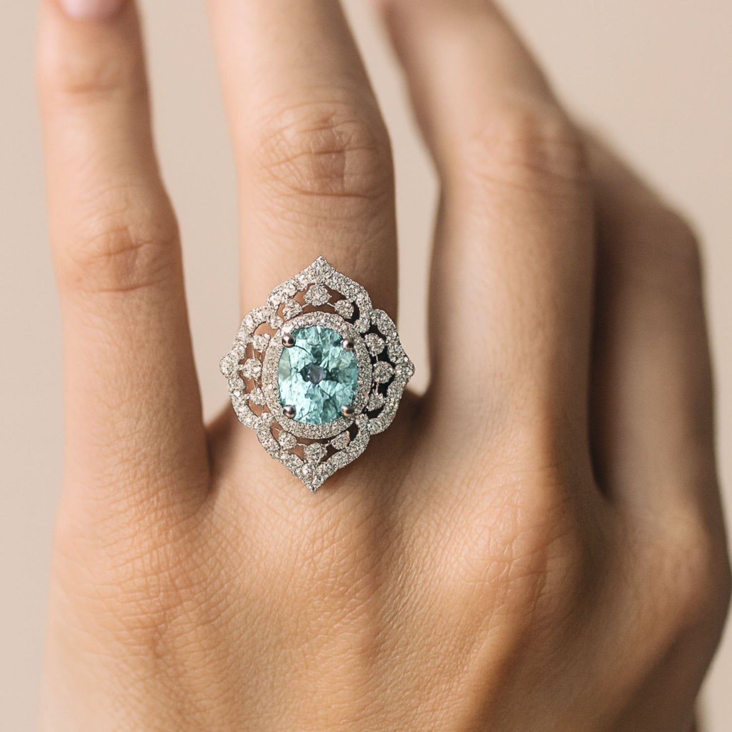 14K 3.12ct Oval Brazilian New Find Tourmaline 1.00cttw VS White Diamonds Ring