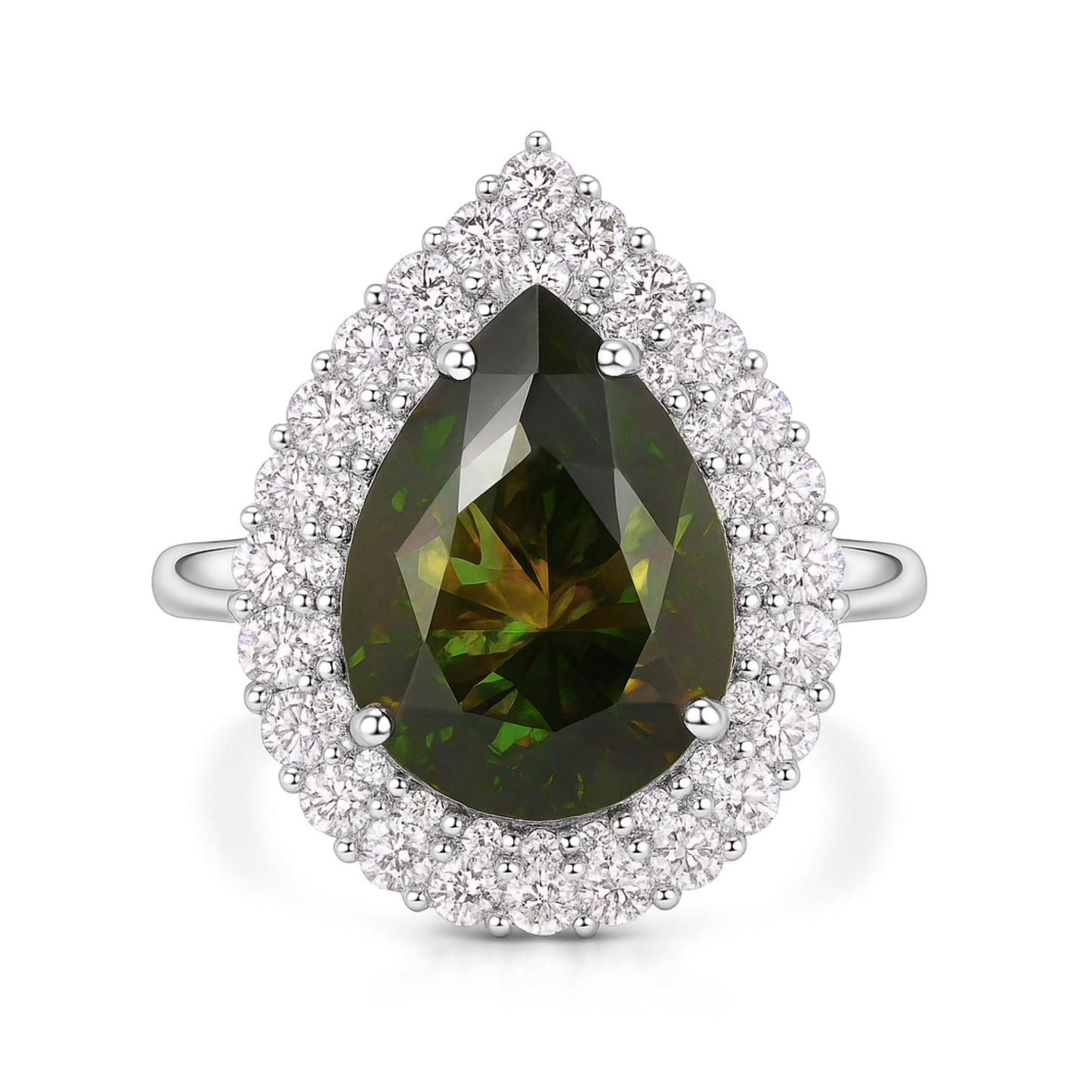 14K 4.05ct Pear Shape Private Collection Color Change Sphene 0.79cttw VS White Diamonds Ring