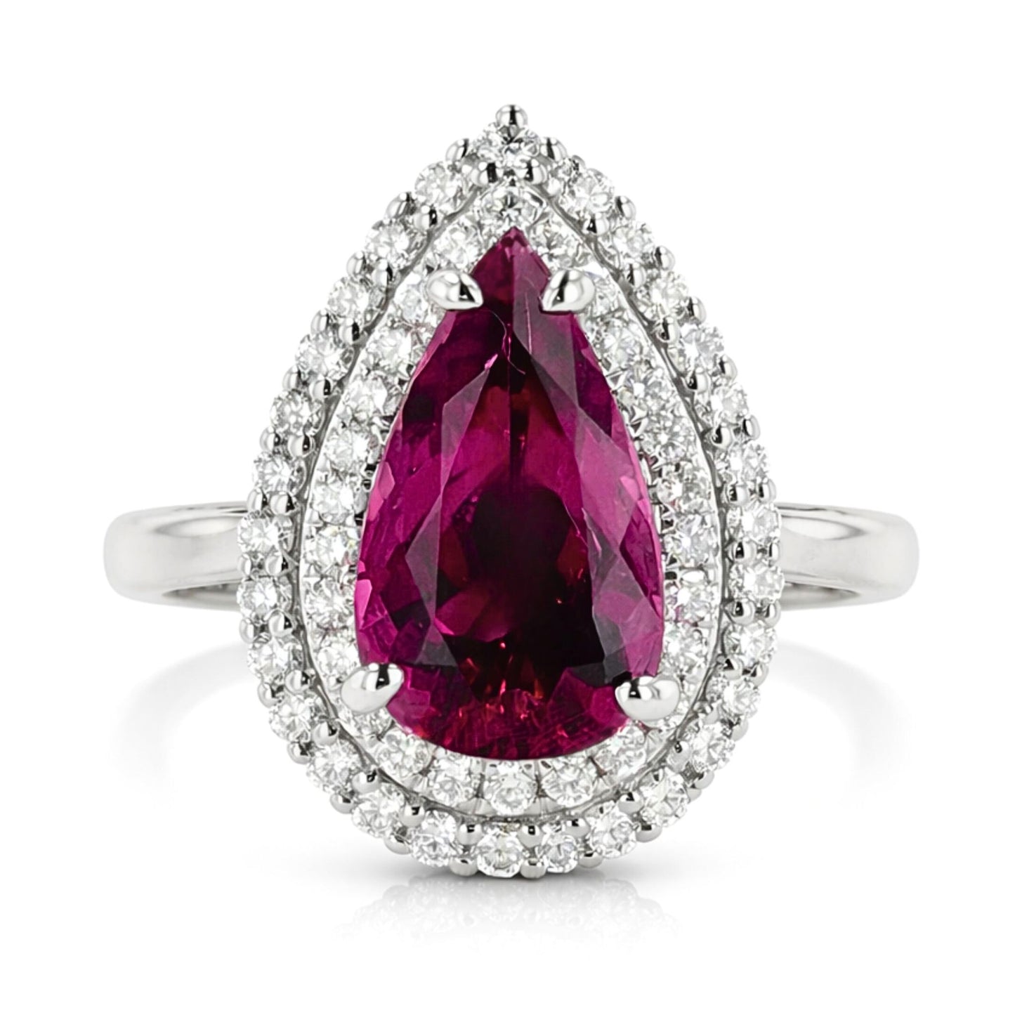 14K 3.16ct Pear Shape Copper Bearing Tourmaline 0.83cttw VS White Diamonds Ring