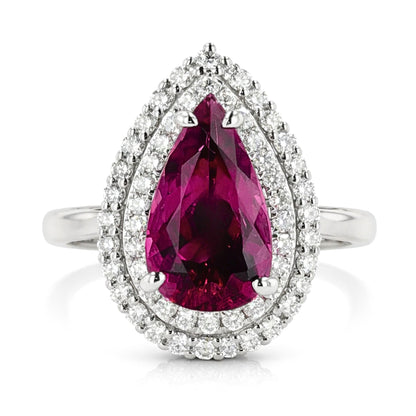 14K 3.16ct Pear Shape Copper Bearing Tourmaline 0.83cttw VS White Diamonds Ring