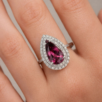 14K 3.16ct Pear Shape Copper Bearing Tourmaline 0.83cttw VS White Diamonds Ring