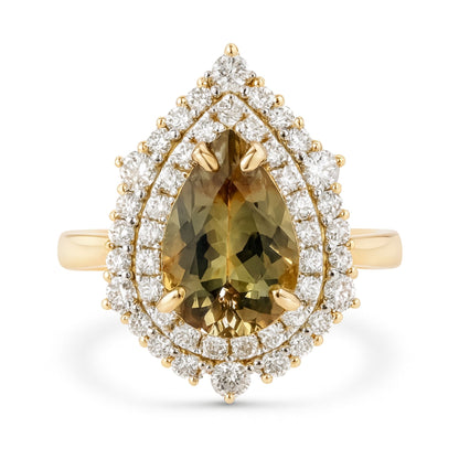 14K 2.57ct Pear Shape Color Change Diaspore 1.02cttw VS White Diamonds Ring