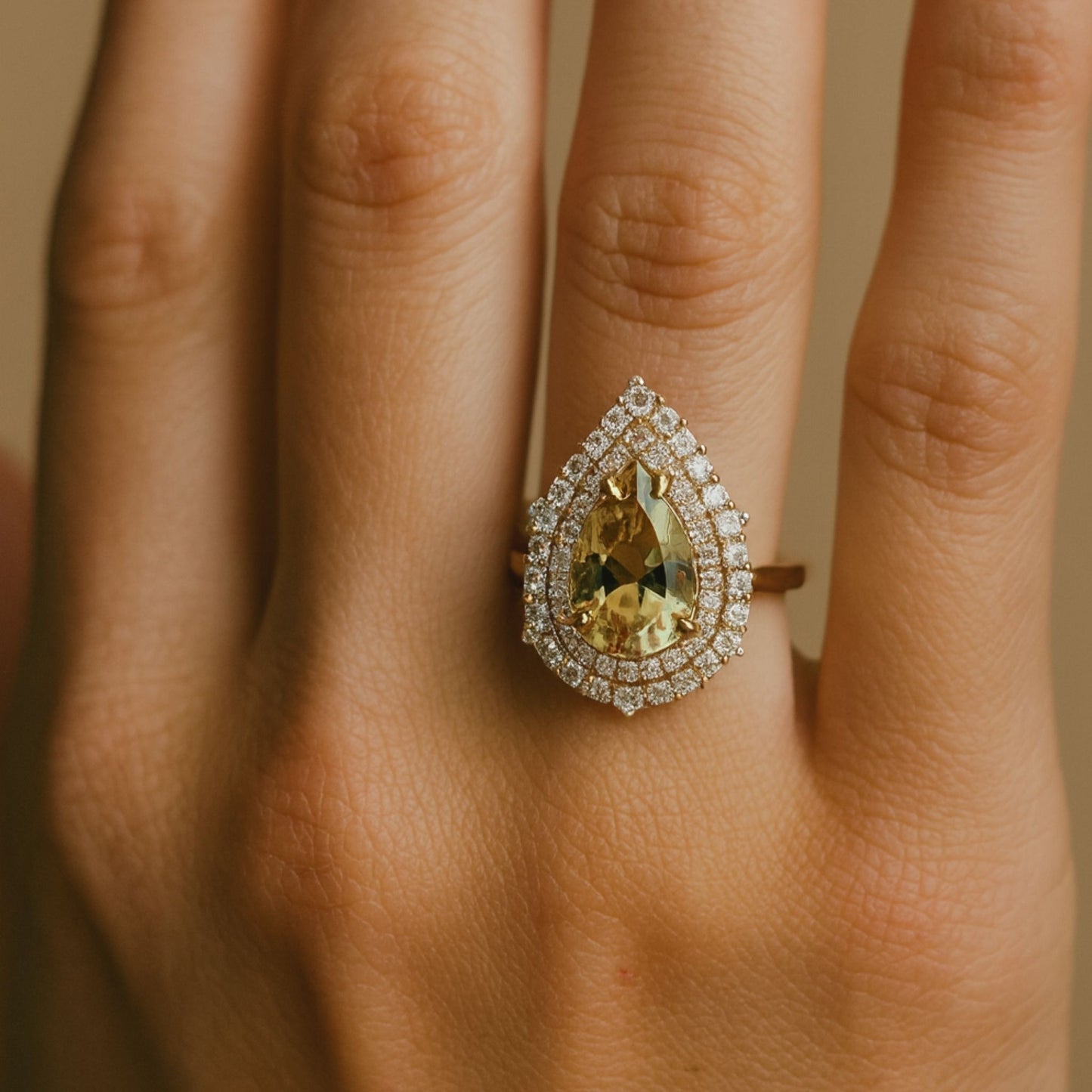 14K 2.57ct Pear Shape Color Change Diaspore 1.02cttw VS White Diamonds Ring