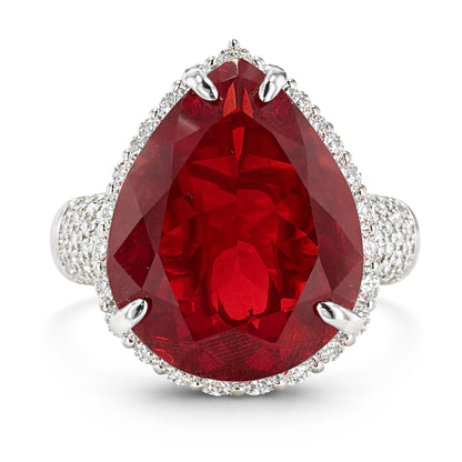 14K 8.83ct Pear Shape Fire Opal 1.11cttw VS White Diamonds Ring