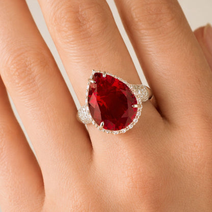 14K 8.83ct Pear Shape Fire Opal 1.11cttw VS White Diamonds Ring