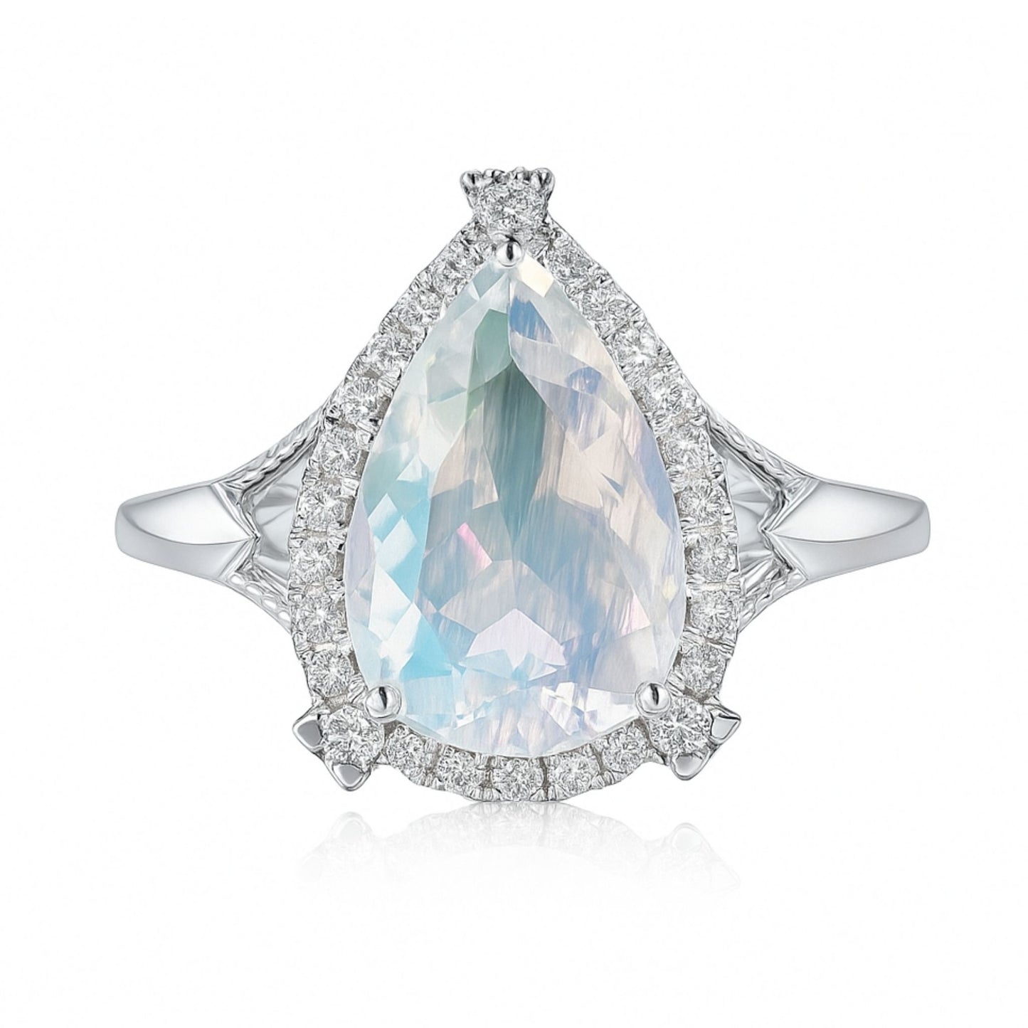 14K 3.35ct Pear Shape Moonstone 0.20cttw White Diamonds Ring