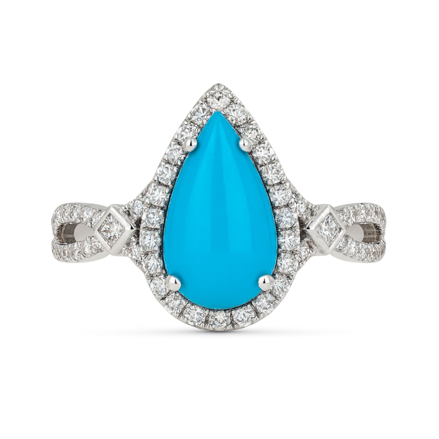 14K 2.16ct Pear Shape Sleeping Beauty Turquoise 0.44cttw White Diamonds Ring