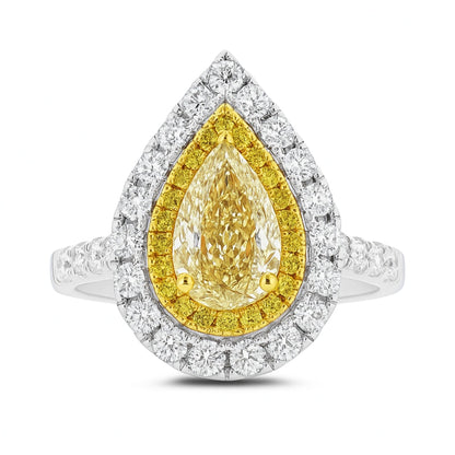 14K 1.59cttw Pear Shape VS Yellow Diamond 1.03cttw Yellow & White Diamonds Ring