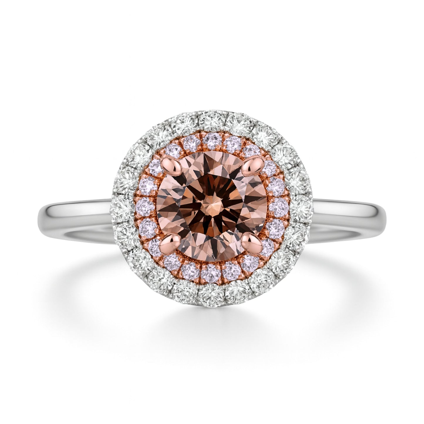 14K 1.22ct Round VS Champagne Diamond 0.64cttw Pink & White Diamonds Ring