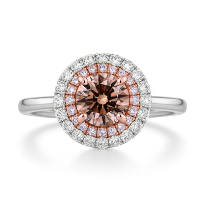 14K 1.22ct Round VS Champagne Diamond 0.64cttw Pink & White Diamonds Ring