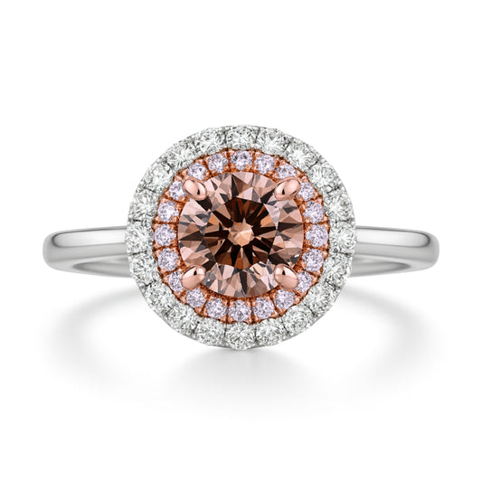 14K 1.22ct Round VS Champagne Diamond 0.64cttw Pink & White Diamonds Ring