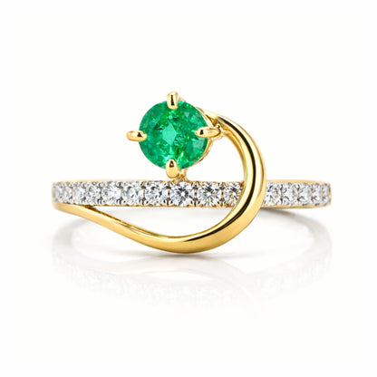 14K 0.50ct Round Colombian Emerald 0.26cttw VS White Diamonds Ring