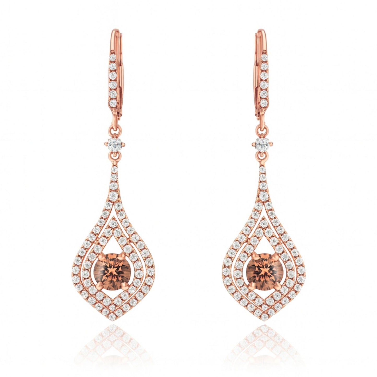 14K 1.11cttw Round VS Fawn Diamond 0.83cttw VS White Diamonds Drop Earrings