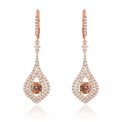 14K 1.11cttw Round VS Fawn Diamond 0.83cttw VS White Diamonds Drop Earrings