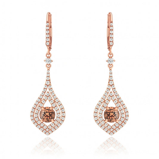 14K 1.11cttw Round VS Fawn Diamond 0.83cttw VS White Diamonds Drop Earrings