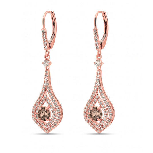 14K 1.11cttw Round VS Fawn Diamond 0.83cttw VS White Diamonds Drop Earrings