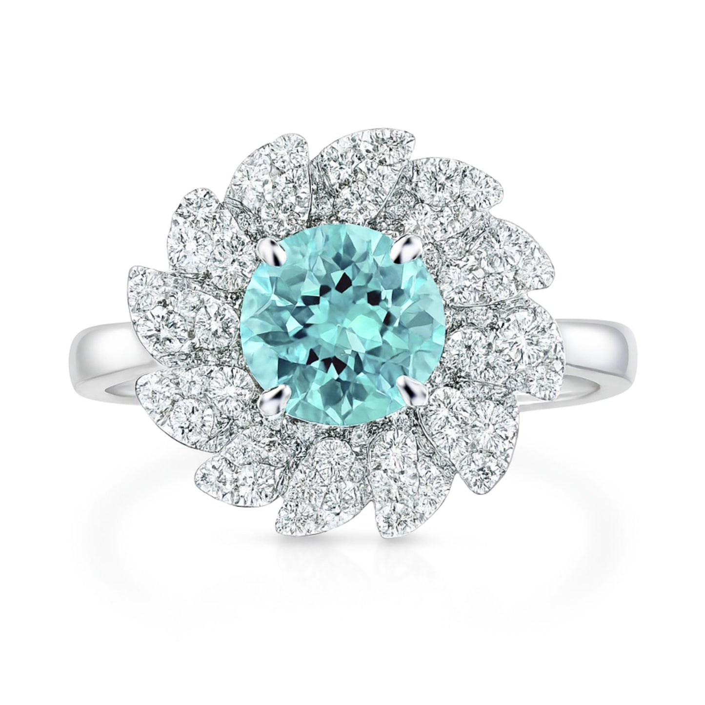 14K 0.86ct Round Paraiba 0.80cttw VS White Diamonds Ring