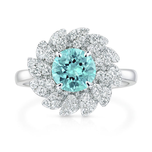14K 0.86ct Round Paraiba 0.80cttw VS White Diamonds Ring