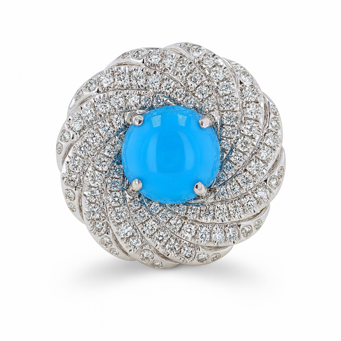 14K 3.44ct Round Sleeping Beauty Turquoise 0.99cttw VS White Diamonds Ring
