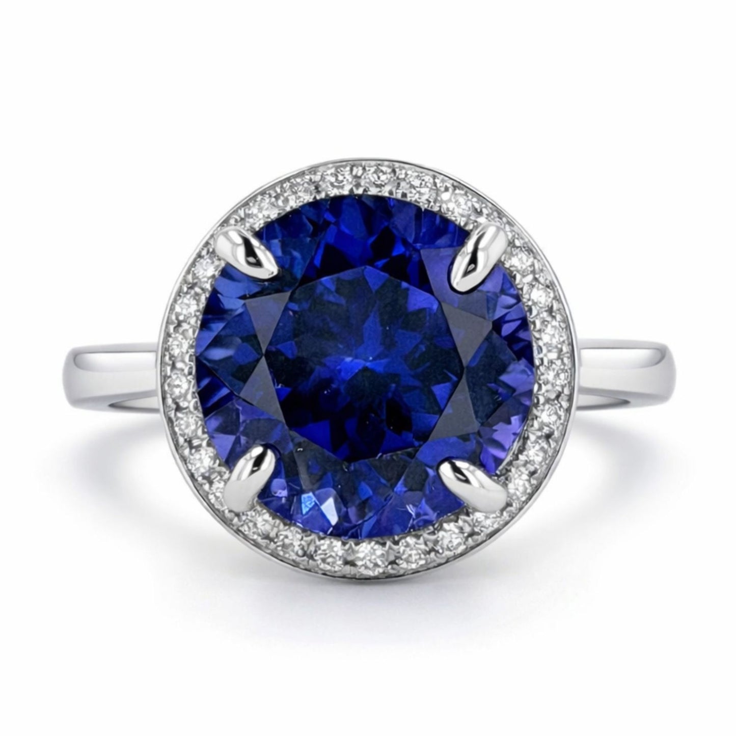 14K 5.45ct Round Blue Wing Tanzanite 0.20cttw VS White Diamonds Ring